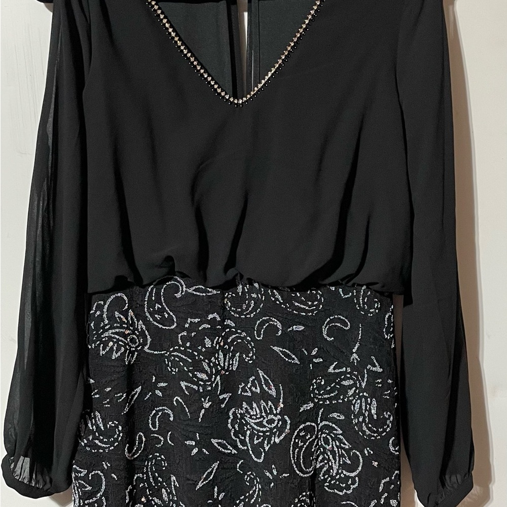 Soieblu Black Dress with Beaded V-Neck